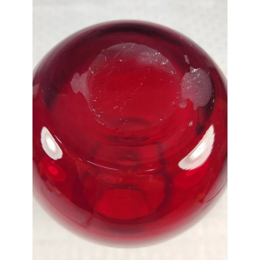 Vintage Paris Moulin Rouge Hand Blown Deep Ruby Red Vase 9